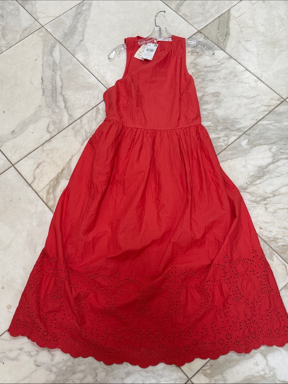 Mango MNG Orange Hot Pink Sleeveless Eyelet Hem summer Dress 👗 siz 8US EUR L NWT